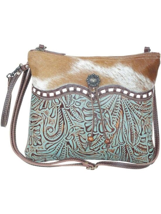 Handbags - Stylish Cowhide Cowgirl Purse with Leather Strap & Paisley Pattern - Western Bag